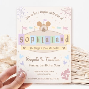 Faire-part d&#39;anniversaire personnalisable Dinseyland, anniversaire de Mikey Mouse, mini anniversaire, Invitation le plus joyeux anniversaire sur terre, imprimable numérique