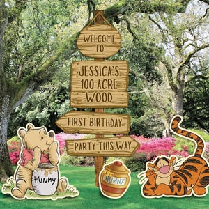 Cartello stampabile Honey Bear the Poh, decorazioni per feste di compleanno 100 Acre Wood, ritaglio Wini the Poh, file digitale, decorazione di compleanno