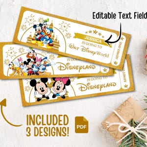 Afdrukbare muis Golden DINEYLAND/DINEYWORLD Themapark Surprise Reveal nepticket Afdrukbaar pretpark Surprise Reveal Ticket Disey Trip
