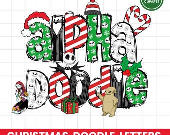 Nightmare Christmas Doodle letters Clip Art PNG, Doodle Alpha Bundle, christmas doodles, Xmas Clipart Christmas Nightmare Alphabet Doodle