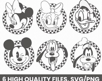Pacchetto di svg a scacchi di Mouse and Friends, Silhouette di Mouse and Friends, Svg a scacchi retrò di Mouse and Friends, file Svg di Mousey per Cricut