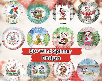 50+ Mickeyy Mouse Cartoon Christmas Wind Spinner Sublimation Design Bundle, Christmas WindSpinner 10 Inch Template Round Hanging Spinners