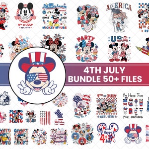 以下が含まれることがあります： ミッキーマウスやその他のディズニーキャラクターをフィーチャーした、7月4日をテーマにした50以上のグラフィックのデジタルダウンロードバンドル。グラフィックには、赤、白、青の色、星、ストライプ、アメリカ国旗など、さまざまな愛国的なデザインが含まれています。グラフィックは、Tシャツ、マグカップ、トートバッグ、その他のクラフトの作成に最適です。