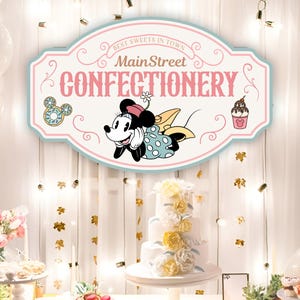 Personalizable Mini Confectionery Sign, Main Street Confectionery, Mini Birthday, Dinseyland Party, Happiest Birthday On Earth Invitation