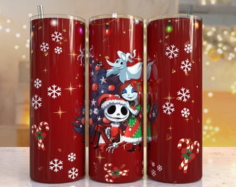 Cartoon Nightmare Christmas Print Tumbler, Skinny Tumbler, 20 oz Skinny Tumbler Sublimation Design, Tumbler Christmas png, Christmas gift