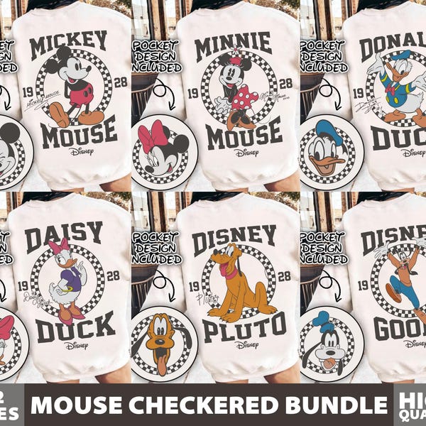 Retro Mikey mouse checkered png Bundle, Mouse and Friends Png , Mouse and Friends Silhouette, Retro mouse Png Files For Sublimation