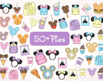 Collection de cliparts monde magique - cliparts carnaval - articles carnaval - parc collations nourriture pastel clipart, lot de cliparts Mickeyy Minniee Mouse