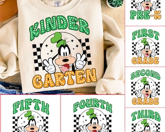 Retro Goofyy mouse Back to School Bundle, Kindergarten, First Day Of School png, Mouse and friends, First/Second/Third Grade Design Png