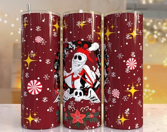 Cartoon Nightmare Christmas Print Tumbler, Skinny Tumbler, 20 oz Skinny Tumbler Sublimation Design, Tumbler Christmas png, Christmas gift