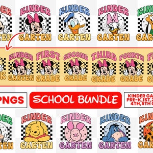 Retro Mickeyy mouse Back to School Bundle, Kindergarten, First Day Of School png, Winniee bear and friends, First/Second/Third Grade Tshirt