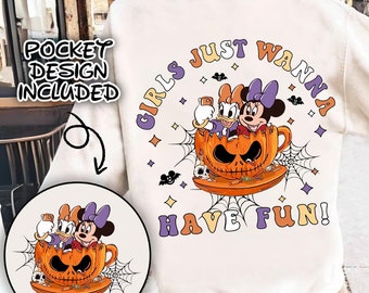 Retro Micey Mouse and friends Halloween Girls just wanna have fun Png, Trendy Micey Mouse Halloween PNG, Trick Or Treat PNG, Spooky Season