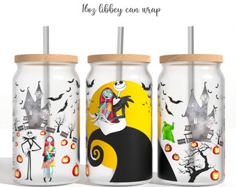 Nightmare Christmas Halloween Libbey 16oz Glass Can Wrap PNG, Scary Pumpkin Glass Can Wrap, Pumpkin Png, Spooky Vibes Png, Png File