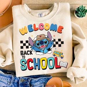Blue alien Welcome back to School Png, Blue animal cartoon Teacher Png, First Day of School Png, Retro Teacher, Mouse and friends