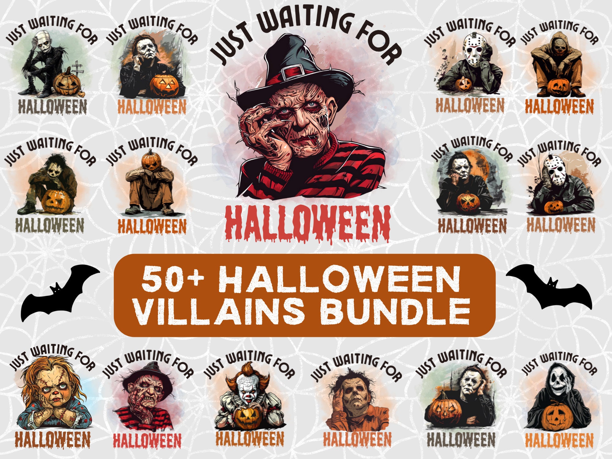 50+ Horror Waiting for halloween Png Bundle, Halloween villains Png Bundle, Halloween Spooky vibes Png, Horror Halloween Digital Download