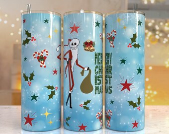 Cartoon Nightmare Christmas Print Tumbler, Skinny Tumbler, 20 oz Skinny Tumbler Sublimation Design, Tumbler Christmas png, Christmas gift