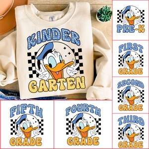 Retro Dis ney Duck Back to School Bundle, Kindergarten, First Day Of School png, Mouse and friends, First/Second/Third Grade Design Png