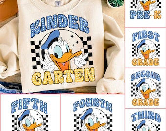 Retro Dis ney Duck Back to School Bundle, Kindergarten, First Day Of School png, Mouse and friends, First/Second/Third Grade Design Png