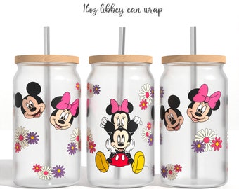 Dis ney Cartoon libey can sublimation, Cartoon Libbey Sublimation, Libbey Glass SVG 16 oz, Wrap For Libbey 16oz & 20oz Can Glass, Glass Wrap