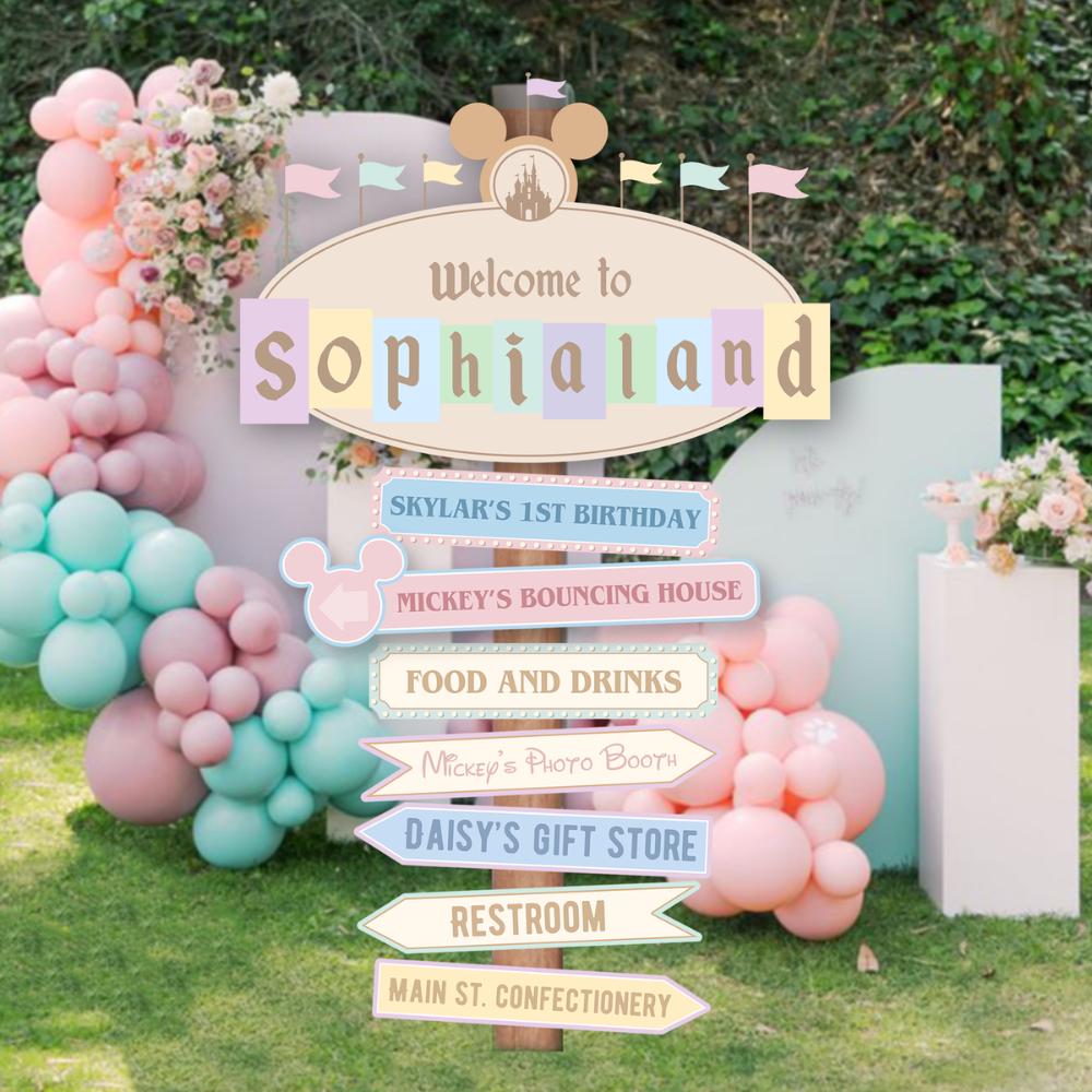 Editable Diseyland Party Directional Sign bundle, Happiest Birthday On Earth, Mikey Birthday, Diseyland Baby Shower Decoration, Digital file