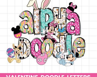 Mikey Mouse Easter Alphabet Letters PNG Bundle, Mouse and friends cartoon Doodle, Sublimation Alpha Set Designs PNG, Mikey and mini easter