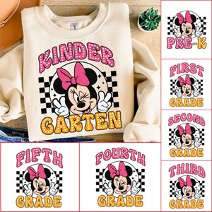 Retro Minniee mouse Back to School Bundle, Kindergarten, First Day Of School png, Mouse and friends, First/Second/Third Grade Design Png