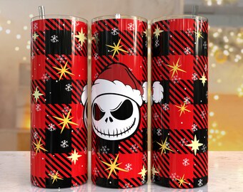 Cartoon Nightmare Christmas Print Tumbler, Skinny Tumbler, 20 oz Skinny Tumbler Sublimation Design, Tumbler Christmas png, Christmas gift