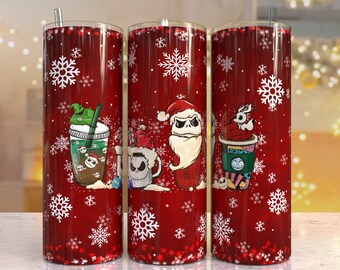 Cartoon Nightmare Christmas Print Tumbler, Skinny Tumbler, 20 oz Skinny Tumbler Sublimation Design, Tumbler Christmas png, Christmas gift