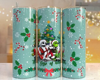 Cartoon Nightmare Christmas Print Tumbler, Skinny Tumbler, 20 oz Skinny Tumbler Sublimation Design, Tumbler Christmas png, Christmas gift