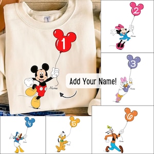 Custom Kid Toddler Name Age Mikey & Friends With Balloon Png, Personalized Mikey Mouse Birthday Present Gift, Png Files For Sublimation