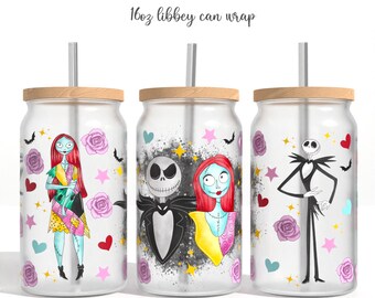 Nightmare Christmas Halloween Libbey 16oz Glass Can Wrap PNG, Scary Pumpkin Glass Can Wrap, Pumpkin Png, Spooky Vibes Png, Png File