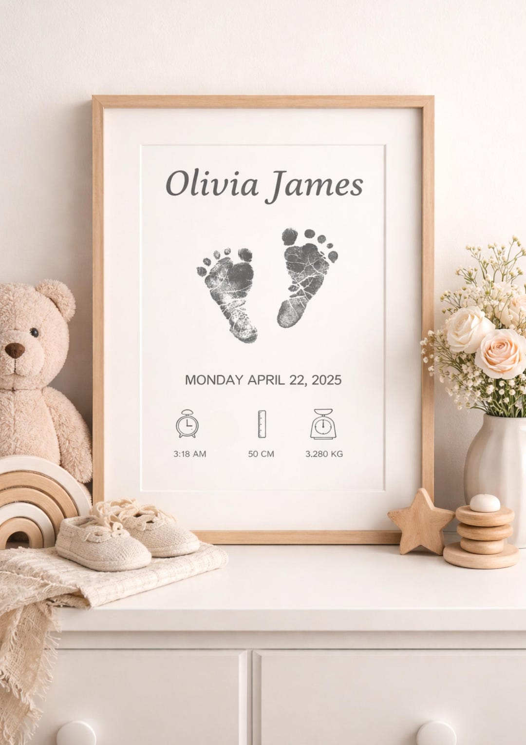 Personalized Baby Birth Print | Custom Newborn Footprint Poster | Baby ...