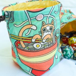 Cat Ramen Dice Bag, Drawstring Pouch for RPG Dice & Accessories