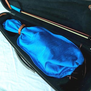 Sapphire Blue Silk Bag for Violin | Handmade Instrument Protection | Drawstring Closure