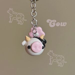 Cute Cow Keychain - Handmade Polymer Clay Charm