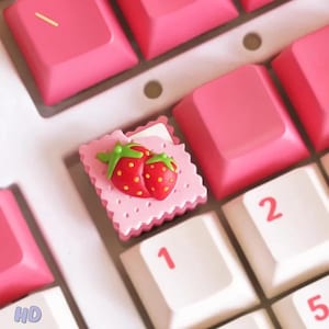Süße Lebensechte Erdbeer Keks Keycap Handgemachte Artisan Keycap | Tastenkappe | Niedliche Schlüsselkappen | Kundenspezifische Schlüsselkappe