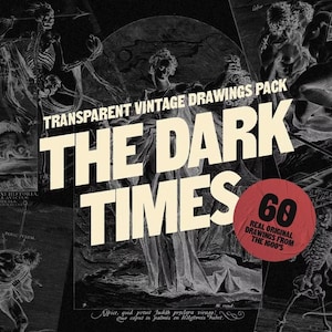 Può includere: Un'illustrazione digitale di un pacchetto di disegni vintage intitolato "The Dark Times" con 60 disegni originali reali del 1600.