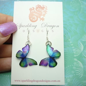 Little Butterfly Earrings Green, Blue, Purple - Fairy Jewellery, Fun Gift for her Fairy Wing Earrings - Sparkly - Resin with Glitter Finish