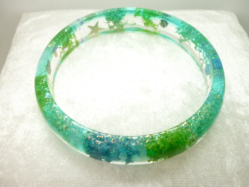 coral reef bangle blue and green fish ocean bangle coral and treasure yellow handmade resin bangle gift for her pink