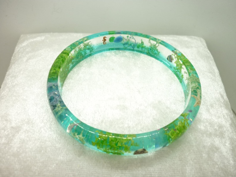 coral reef bangle blue and green fish ocean bangle coral and treasure yellow handmade resin bangle gift for her pink