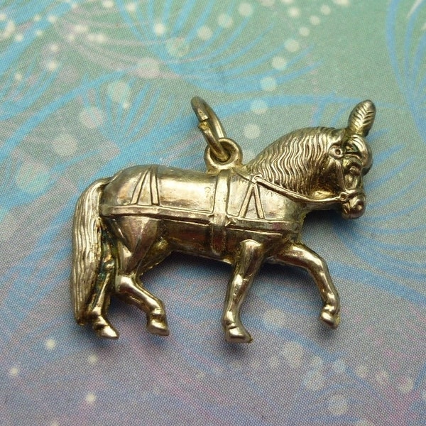 Vintage Sterling Silver Dangle Plated Charm - Show Pony Carnival Horse Circus