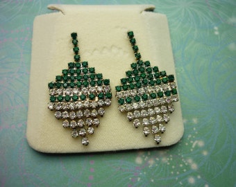 Vintage Crystal Earrings - Sparkly Green