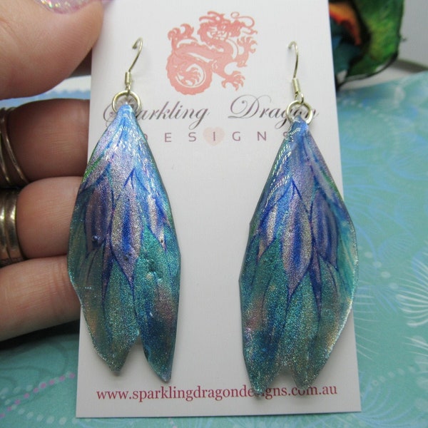 Butterfly Wing Earrings Two Silvery Blues - Fairy Jewellery, Fun Gift for her Fairy Wing Earrings - Sparkly - Resin with Glitter Finish