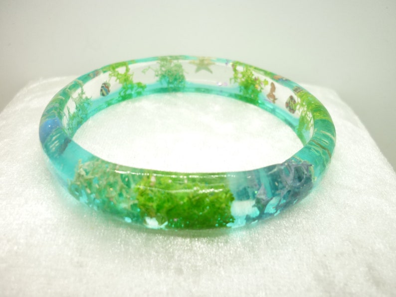 coral reef bangle blue and green fish ocean bangle coral and treasure yellow handmade resin bangle gift for her pink
