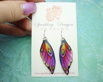 Medium Butterfly Wing Earrings Soft Pink Yellow - Fairy Jewellery, Fun Gift for her Sparkly - Rainbow Resin with Glitter Finish