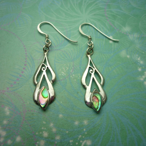 Vintage Sterling Silver Earrings - Abalone Paua Shell - 925 Hallmarked - Style 3