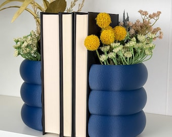 3D Printed Bubble Planter Bookend Set Modern Bookend with Drainage Hole Indoor Plant Pot for Bookshelf Decor Book Nook Shelf Insert Gift