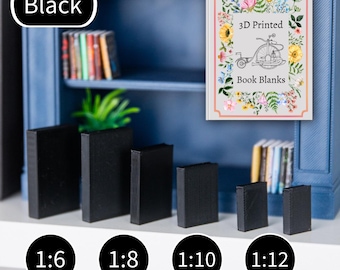 Black Mini Book Blanks 1:12 Scale Miniature 3d Printed Tiny Dollhouse Books for Bookshelf Decor TBR Jars Book Lover Gift Packs Library