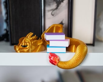 Shelf Hugger Sleepy Dragon 3D Printed Fantasy Bookshelf Buddy Companion Book Nook Decor Cute Dragon Figurine Bookish Gift for Reader Reading