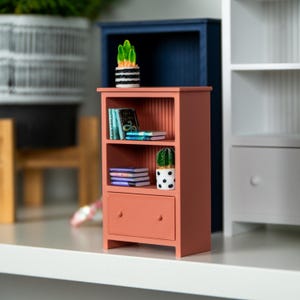 Mini Modern Bookshelf 1:12 Scale 3d Printed Furniture Dollhouse Bookcase Decor for 1/12 Miniature Library Books Book Nook Display Shelf