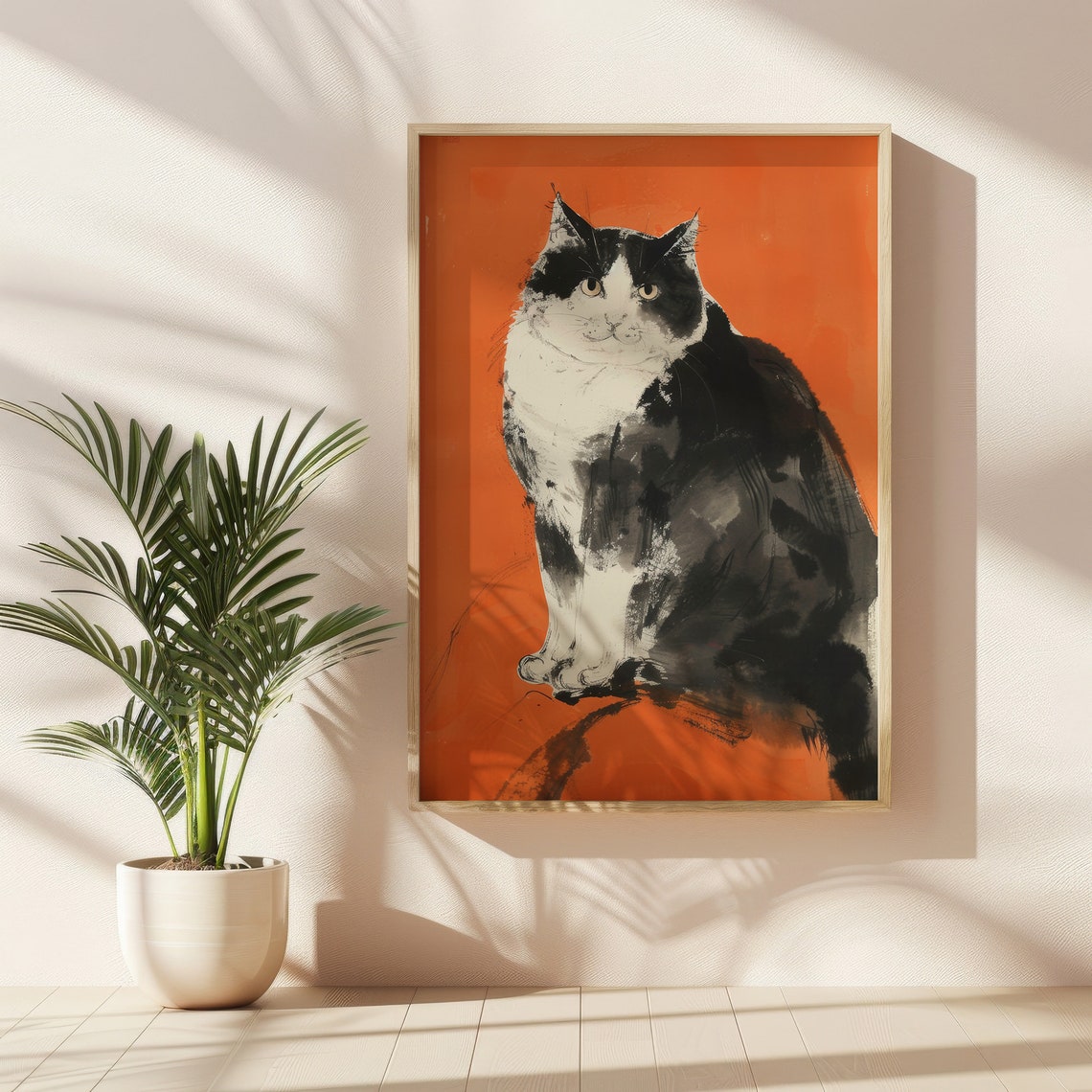 Vibrant Tuxedo Cat Wall Art, Chubby Tuxedo Cat Poster, Black and White ...